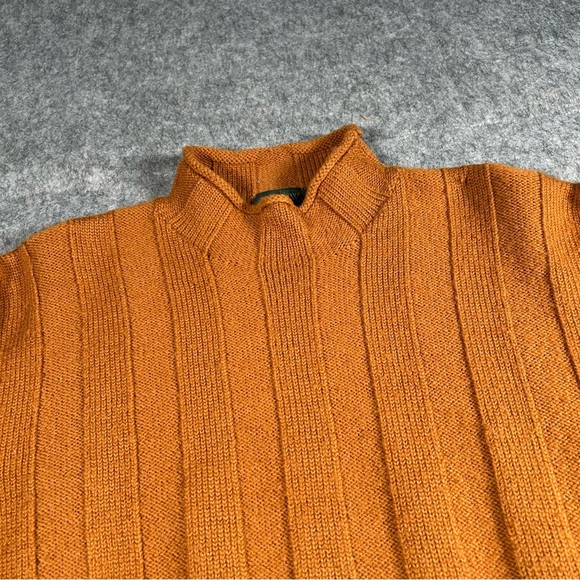 Vintage J Crew Sweater Men Large Orange Wool Roll Neck Ribbed Oarsmen Turtleneck - Picture 2 of 7